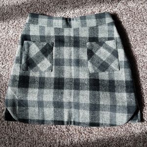 Gray Wool Plaid Check Mini Skirt S